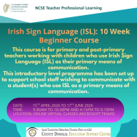 Irish Sign Language (ISL): 10 Week Beginner Course - NCSE